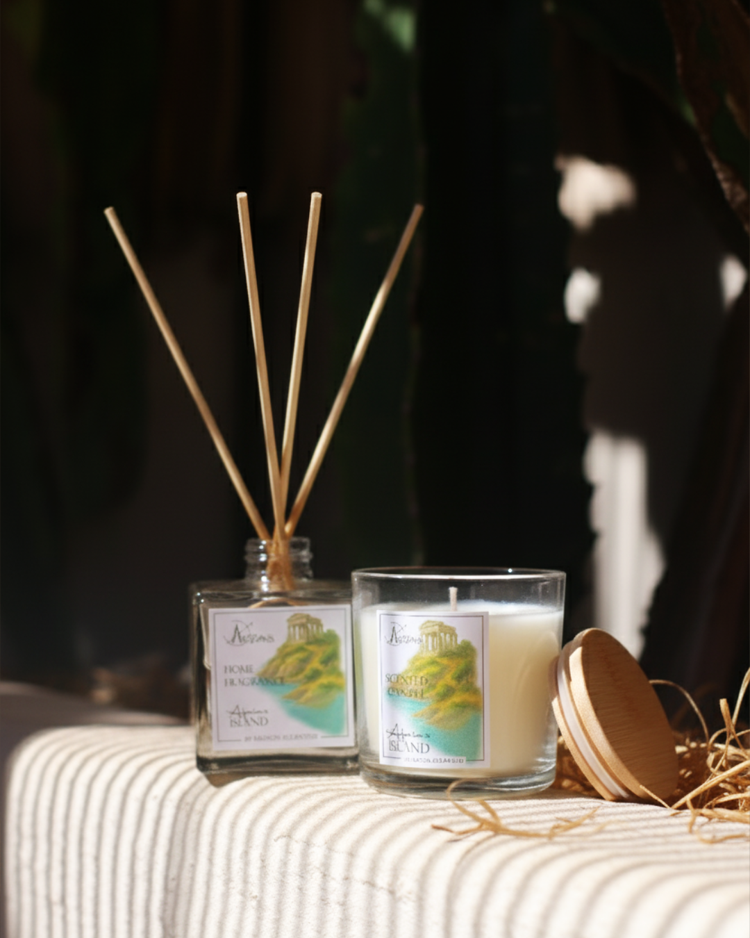 Kit Difusor com varetas  e Velas Aromaticas Afaia´s Island (Flor de Figo)