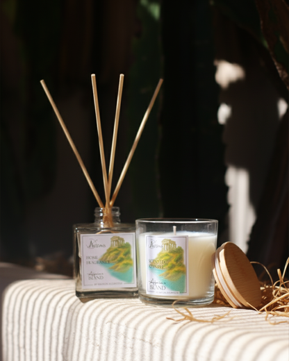 Kit Difusor com varetas  e Velas Aromaticas Afaia´s Island (Flor de Figo)
