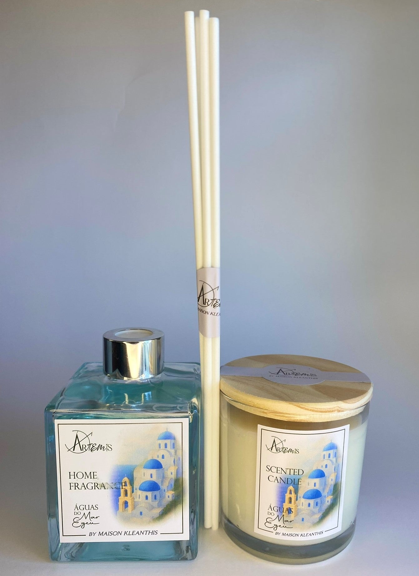 Kit Difusor com varetas  Vela Aromática Aguas do Mar Egeu – (Notas oceanicas)