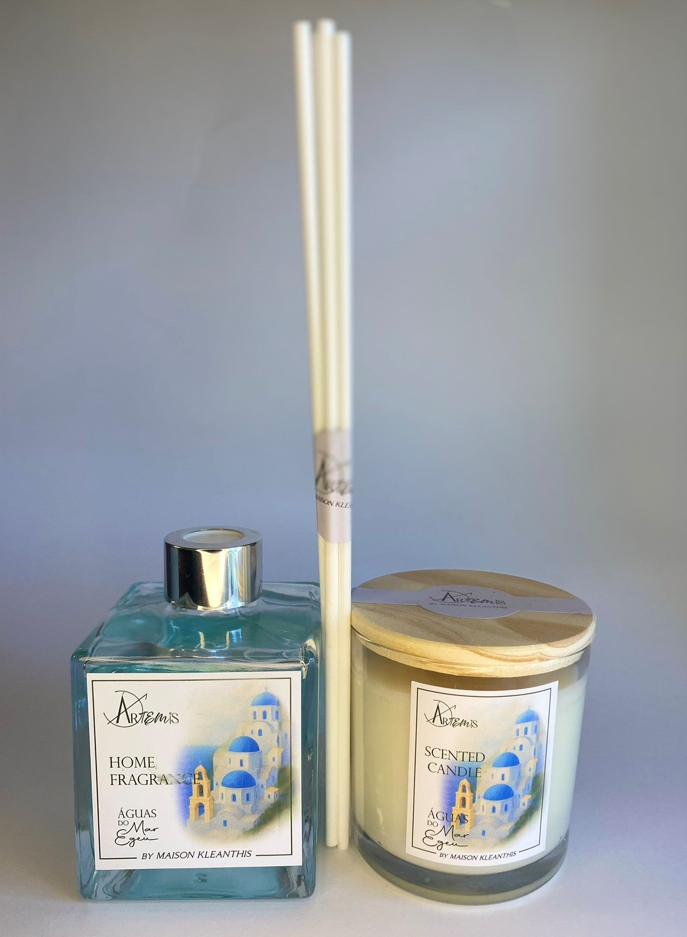 Kit Difusor com varetas  Vela Aromática Aguas do Mar Egeu – (Notas oceanicas)